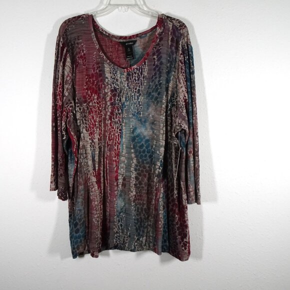Ali Miles Knit Tunic Top Women's Plus Size 2X Multicolor Loose Fit Burnout - Picture 1 of 10